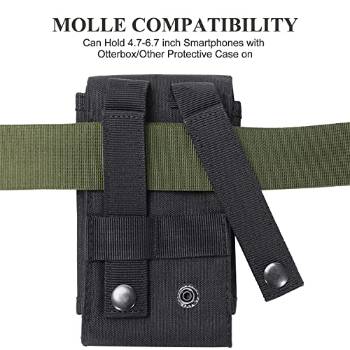 Image of Black Tactical Molle CellPhone Pouch Case,Heavy Duty Waterproof Phone Holster Bag for iPhone 11 12 13 Pro Max For Samsung S22 S21 S20 FE Note 20 A13 A12 A02S Less 6.7 inch Phone with 4 Pack Patches