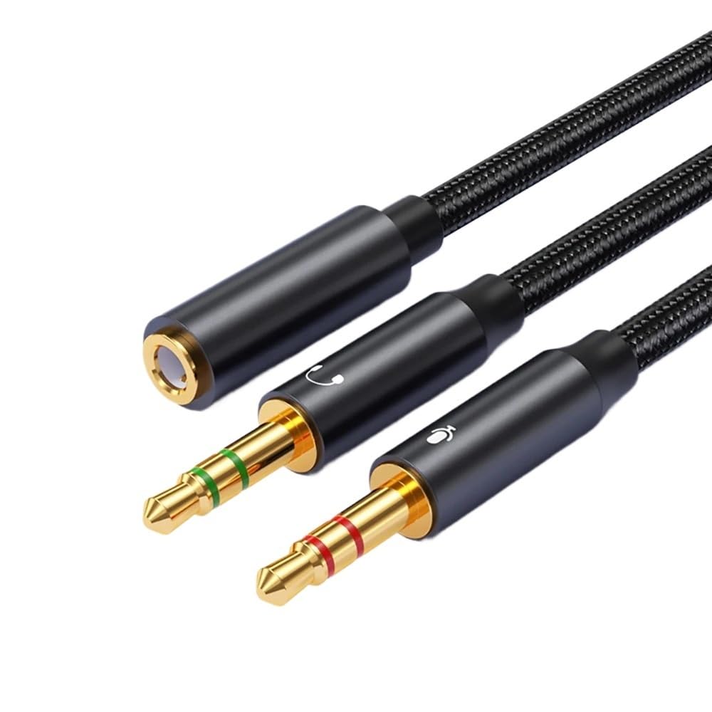 Splitter per cuffie per computer, 3,5 mm femmina a 2 adattatori audio doppio maschio da 3,5 mm, compatibile con cuffie microfono da gioco (nero)