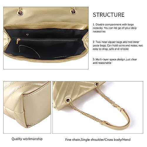 Image of Quilted Crossbody Bag for Women, Soft Vegan Chevron Purses, Trendy Shoulder Handbags with Flap