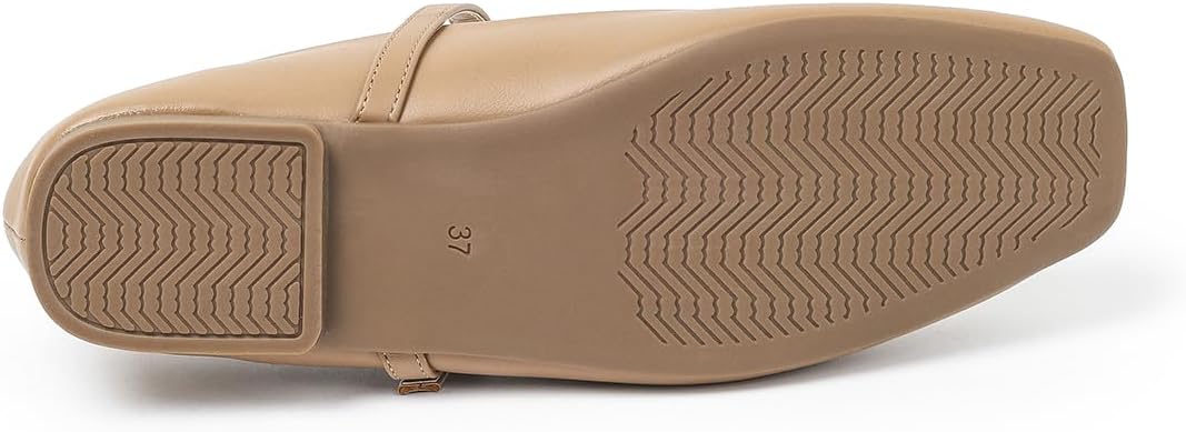Women's Square Toe Mary Jane Ballet Flats Shoes with Adjustable Strap, Slip On Comfortable Work Flats, Soft Leather Dressy Shoes - Image 6