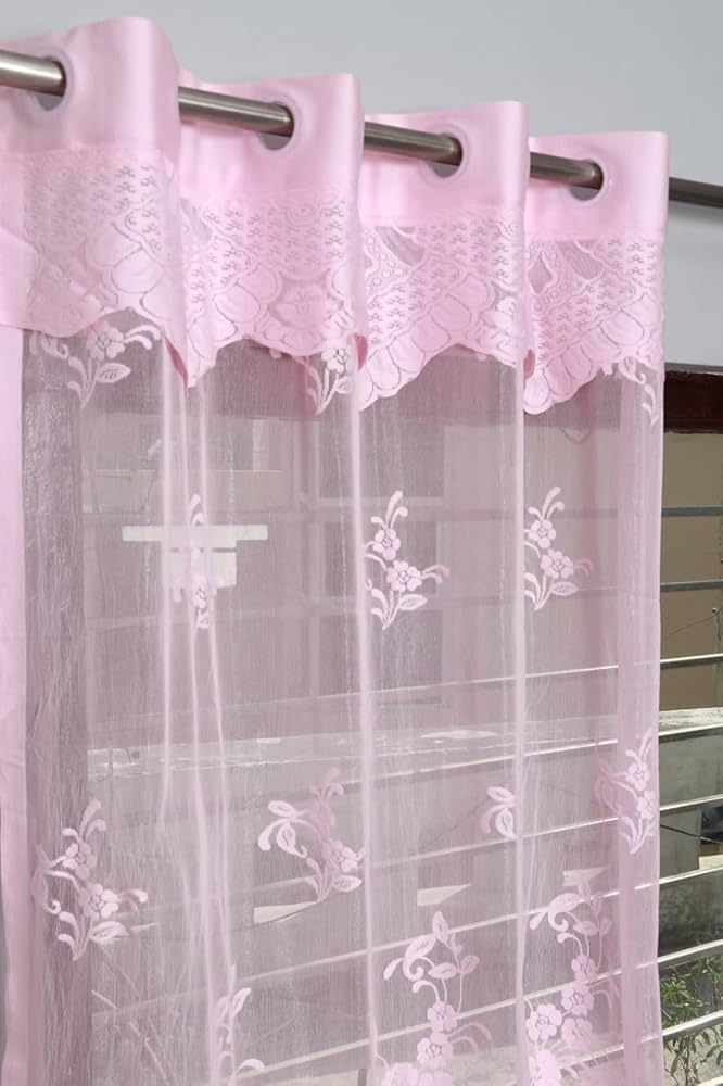 Honger Polyester Beautiful Floral Frill Design Heavy Tissue Net Pack of 1 PC Curtains | Pink Color | 5 Feet Window Curtains-image-37