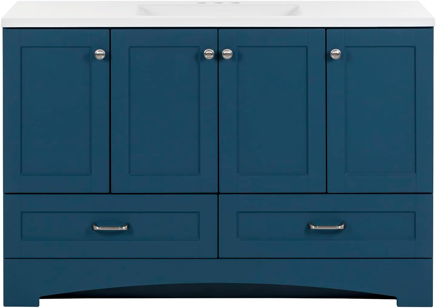 Spring Mill Cabinets Emlyn 48 Inch Bathroom Vanity with White Single Sink Top, 3 Cabinets, 2 Shelves, 2 Drawers, 48.5" W x 18.75" D x 32.89" H, Admiral Blue