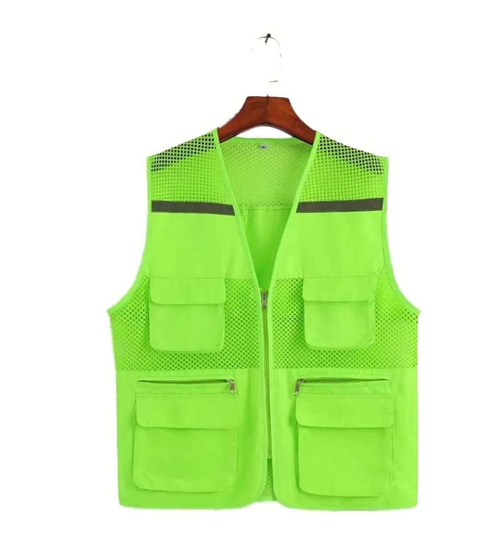 VVABRA Warnwesten Reflektorweste Warnweste Warnweste Aus Mesh Mit Taschen Und Reißverschluss, Geeignet Für Arbeiter, Nachtfahrten, Freiwillige Sicherheitsweste (Blue : Groen, Size : L)