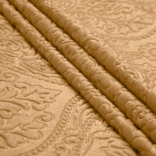 Image of Encasa XO Embossed Velvet Fabric Material by Meter Gold | Sofa Cloth Material | Unstitched Fabric for Making Cushion Cover, Sofa Cover | 175 GSM | 5 Meters, 500x150 cm