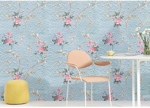 Image of Green Floral Peel and Stick Wallpaper Elegant Lillies Bedroom LIVINGROOM PVC SELF Adhesive Wallpaper 200 * 45CM-9SQFT (Blue Floral)