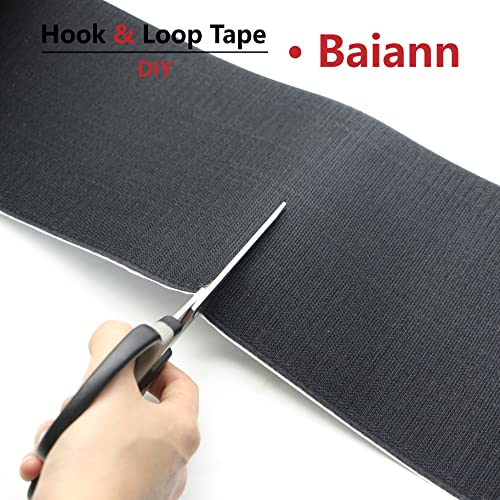 Baiann 6 inch x 3 ft Adhesive Hook and Loop Strips Tape Sticky Back Fastener Heavy Duty Patch Nylon Fastener Interlocking Straps for Home Car School Office Crafts (Black-1 Yard)