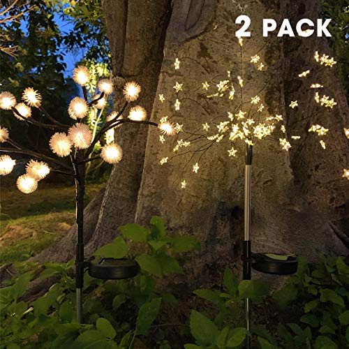 Solar Lights Outdoor Decorative, 2 Pack Solar Powered Garden Lights Christmas Solar Fairy Flower Lights Waterproof for Garden Patio Yard Pathway Christmas Decoration (Warm White)