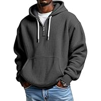 Quarter Zip Mens Hoodies Pullover Textured Casual Long Sleeve Shirts Solid Color Sweatshirt 1/4 Zip Tops with Pockets Dark Gray