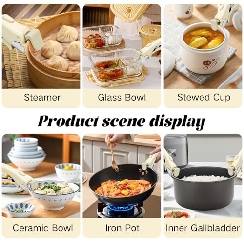 Detachable Handle Cookware Set 2 Pack Pots and Pans Replacement Handles Heat Resistant & Ergonomic Grip Compatible with Most Non-Stick Pans, Skillets & Pots (Beige and Black)