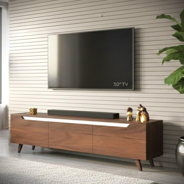 Image of Brito Engineering Wood Floor Standing TV Entertainment Unit Set Top Box Stand /TV Panel Cabinet Panel with Shelves for Books & Decor Display Unit, Upto 75 Inches (Classic Brown & White)