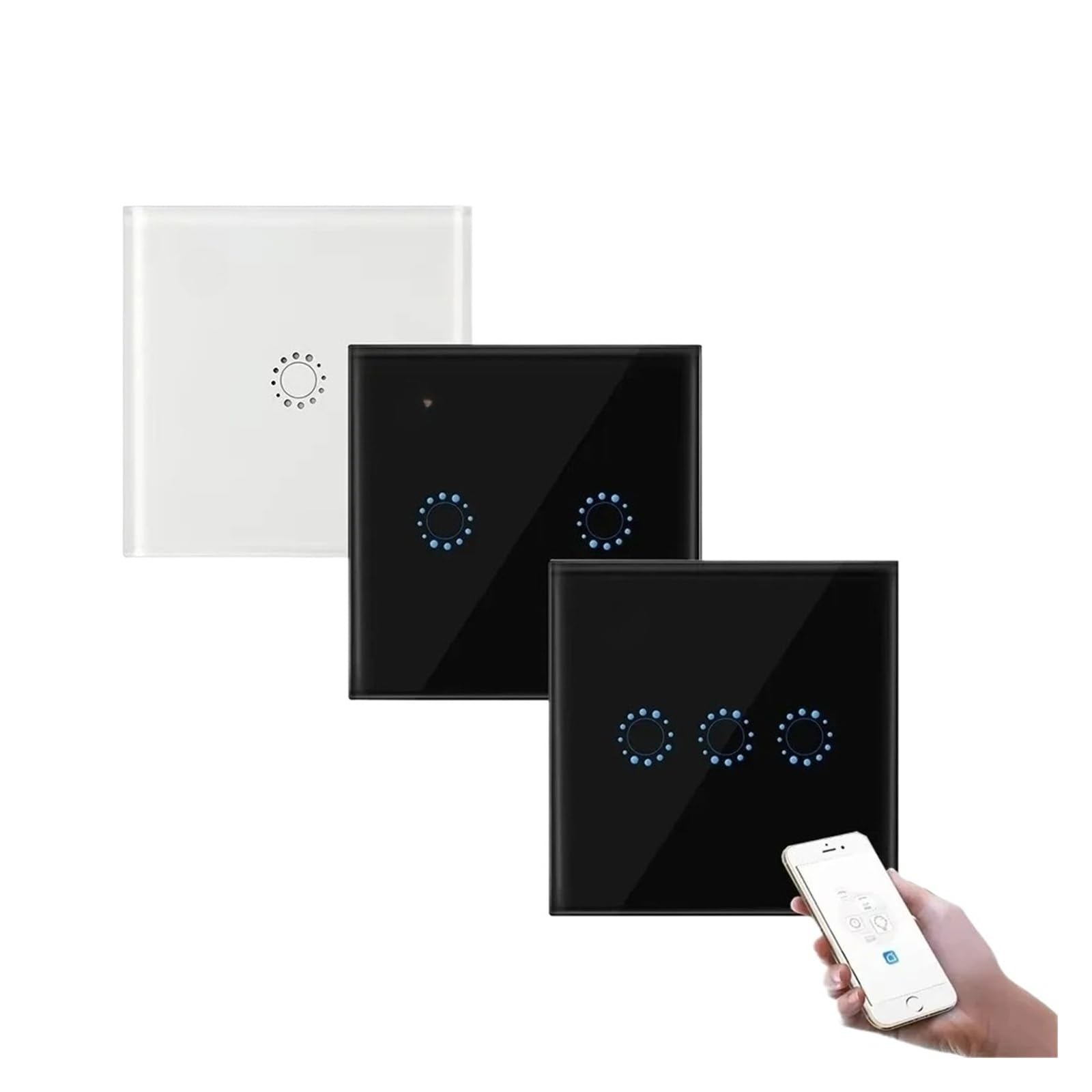 Interruptores de pared con panel táctil de cristal y mando a distancia for el hogar 1/2/3G(White,3-Gang,Tuya App)
