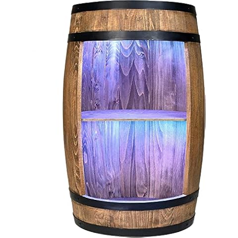 weeco Weinfass als Weinregal - Weinschrank Barschrank LED-Leuchten, Bar Tisch aus Holzfass, Wein Rack Flaschenständer deko Fassbier/hausbar Komodenschrank Holz Fass fur Wohnzimmer. Starkes Buchenholz Cover