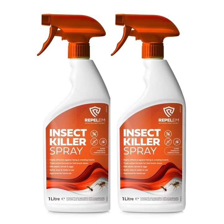 REPELEM Insect Killer Spray - Professional Strength Flying & Crawling Insect Treatment for The Home, Effectively Targets Flies, Ants, Spiders, Woodlice, Silverfish, Ticks, Wasps Large 1L (Pack of 2) โ image 1
