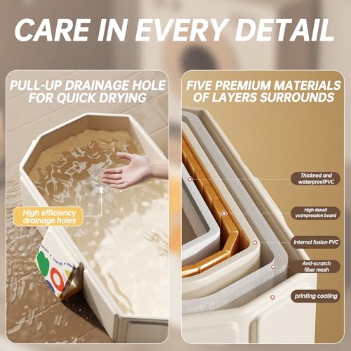 Image of Foldable Kids Bathtub, Portable Baby Bathtub for Newborns to Toddlers, Collapsible Toddler Bath Tub for Shower & Travel, Infant Bath Tub with Non-Slip Base, Space Saving, White