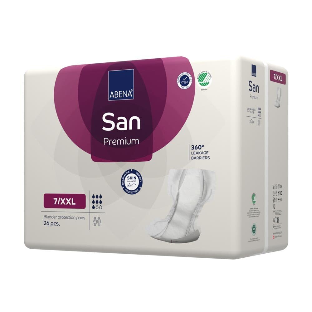 ABENA San Premium 7/XXL Premium Inkontinenzeinlagen für Damen und Herren (26x4= 104 Stück) | 2000 ml Saugfähigkeit, schnell einziehende, diskrete und anatomische einlagen
