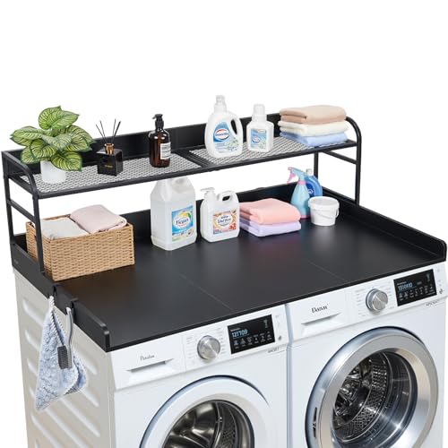 VEVOR Comptoir pour Lave Linge et Sèche Linge avec Étagère, Plan de Travail pour Machine à Laver 137x69,9 cm, pour Rangement Aménagement Buanderie,...