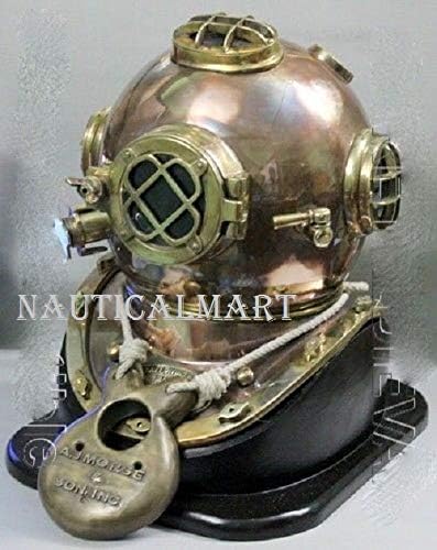NauticalMart Morse US Navy Mark V Diving Divers Helmet Copper & Brass W/Base 18"