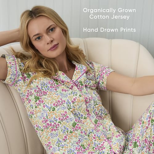 Image of Bed Head PJs Womens Matching Pajamas - Soft Organic Cotton Button Down PJ Shirt & Cropped Pants Set - Loungewear & Sleepwear