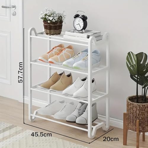 Image of Lukzer 4 Layer Metal Plastic Shoe Rack Stand, Detachable Multi Purpose Storage Organizer Shelf with Unique Feet Design, Space Saving Shoe Holder for Entryway Bedroom Closet (CH-044 /White /57x45x20 cm)