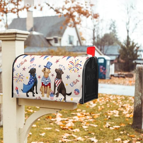 Image of 25.5 inchx21 inch Patriotic Dogs Mailbox Cover Magnetic 4th of July Puppy Waterproof Mailbox Wrap Independence Day USA Stars Letter Post Cover Large Size for Garden Yard Outdoor Decor