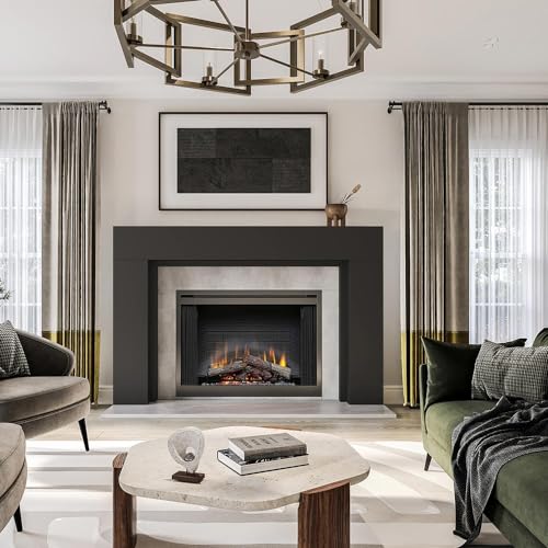Image of Modern Ember Sabine Wood Fireplace Mantel Surround Kit, Black 48 inch x 42 inch Opening | 72 inch x 54 inch Overall | Minimal Modern Aesthetic; Includes Wooden Mantel Surround & Shelf