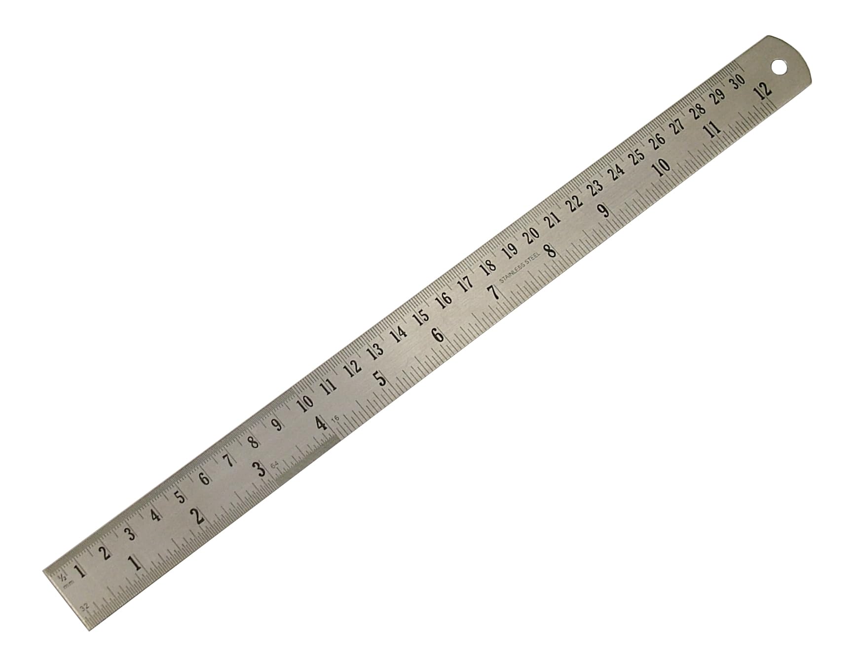 Faithfull Stainless Steel Rule 300mm (12in) – Marking & Measuring Ruler with Dual Metric & Imperial Graduations, Conversion Chart & Hanging Hole