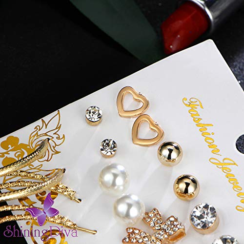 Image of Shining Diva Fashion Stylish Combo Design 6 Pairs Metal Earrings for Women and Girls (F12787er)