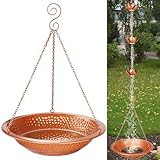 13 inch Rain Chain Basin for Gutter Rain Chain, Copper Plated Rain Chain Anchoring Bowl Dish, DIY Rain Chain Basin with Drainage, Hanging Birdbath, for Outdoor Garden Lawn Patio Water Features