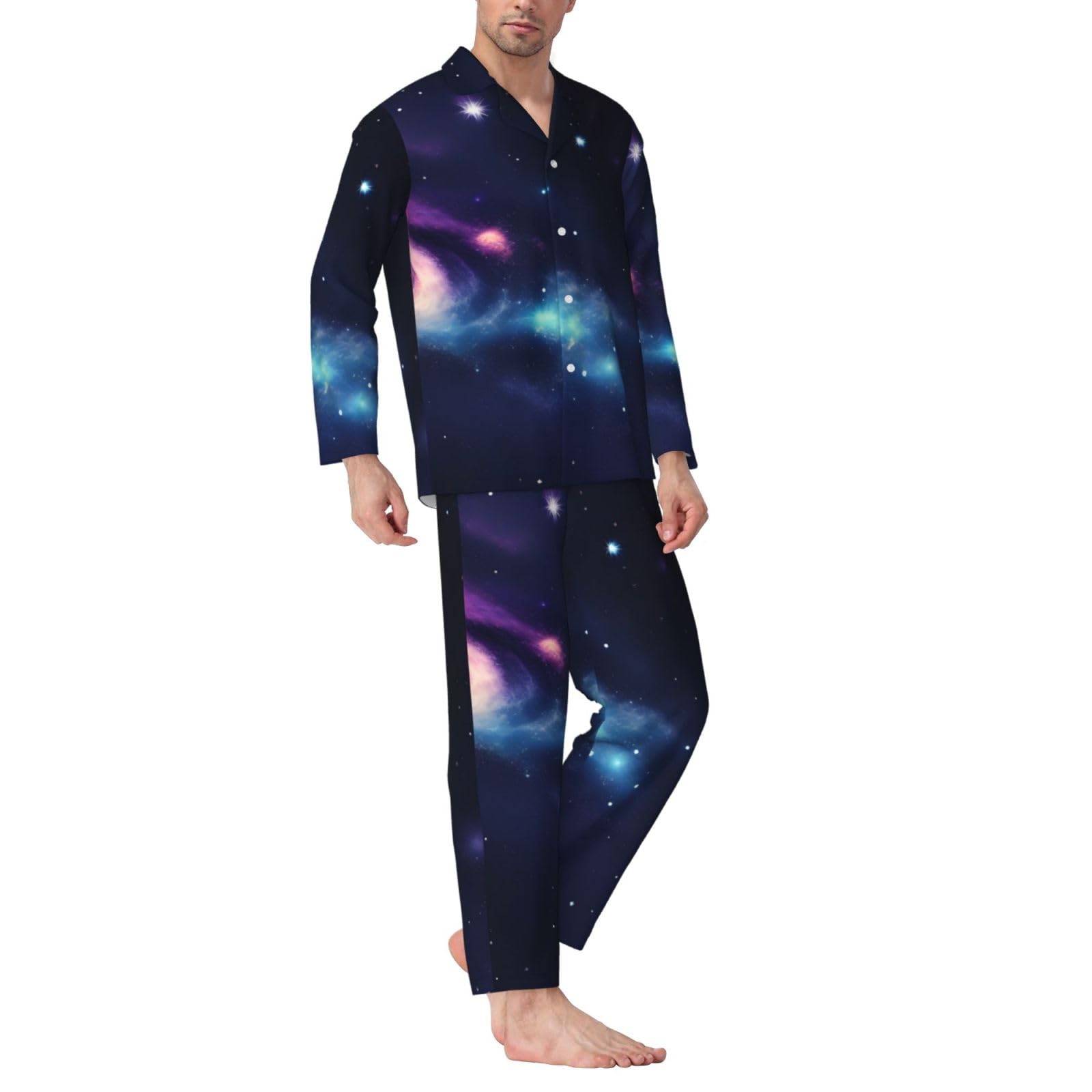 Universe Galaxy Space Print Herren-Pyjama-Set, langärmelig, zweiteilig, Hauskleidung, bequeme Nachtwäsche, Nachtwäsche