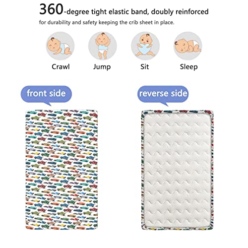 Race Car Themed Fitted Mini Crib Sheets,Portable Mini Crib Sheets Ultra Soft Material-Baby Crib Sheets For Girl Or Boy,24“ X38“,Multicolor #TOP4