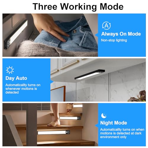 Image of YELKO Under Cabinet Lights, 116LEDs Rechargeable Motion Sensor Light Indoor, 3200mAh 15.8inch Battery Operated Closet Light bar, Cordless Dimmable Under Counter Lights for for Kitchen (Two Pack)