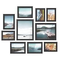 SONGMICS Picture Frames, 10 Pack Collage Picture Frames with Two 8x10, Four 5x7, Four 4x6, Photo Frame Set for Wall Gallery Decor, Hanging or Tabletop Display, Clear Glass Front, Black