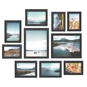 SONGMICS Picture Frames, 10 Pack Collage Picture Frames with Two 8×10, Four 5×7, Four 4×6, Photo Frame Set for Wall Gallery Decor, Hanging or Tabletop Display, Clear Glass Front, Ink Black