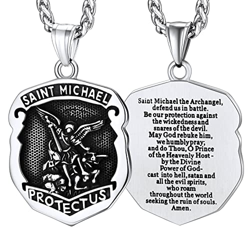 Pendentif St Michel Archange en acier inoxydable pour homme
