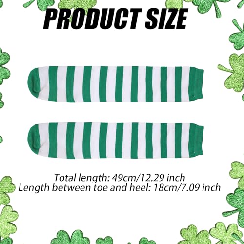 Image of XIHIRCD 2 Pairs Thigh High Socks, Cotton Striped Socks St. Patrick's Day Thigh High Socks Green and White Striped Socks Long Socks Sports Socks Thigh High Stockings for Women Girls