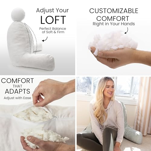 Image of Husband Pillow Reading Pillow with Arms - Standard Backrest for Sitting Up in Bed - Firm Support Bed Rest Pillow for Adults, Neck Roll, Removable Cover -TV, Reading, Lounging - Desert Sage