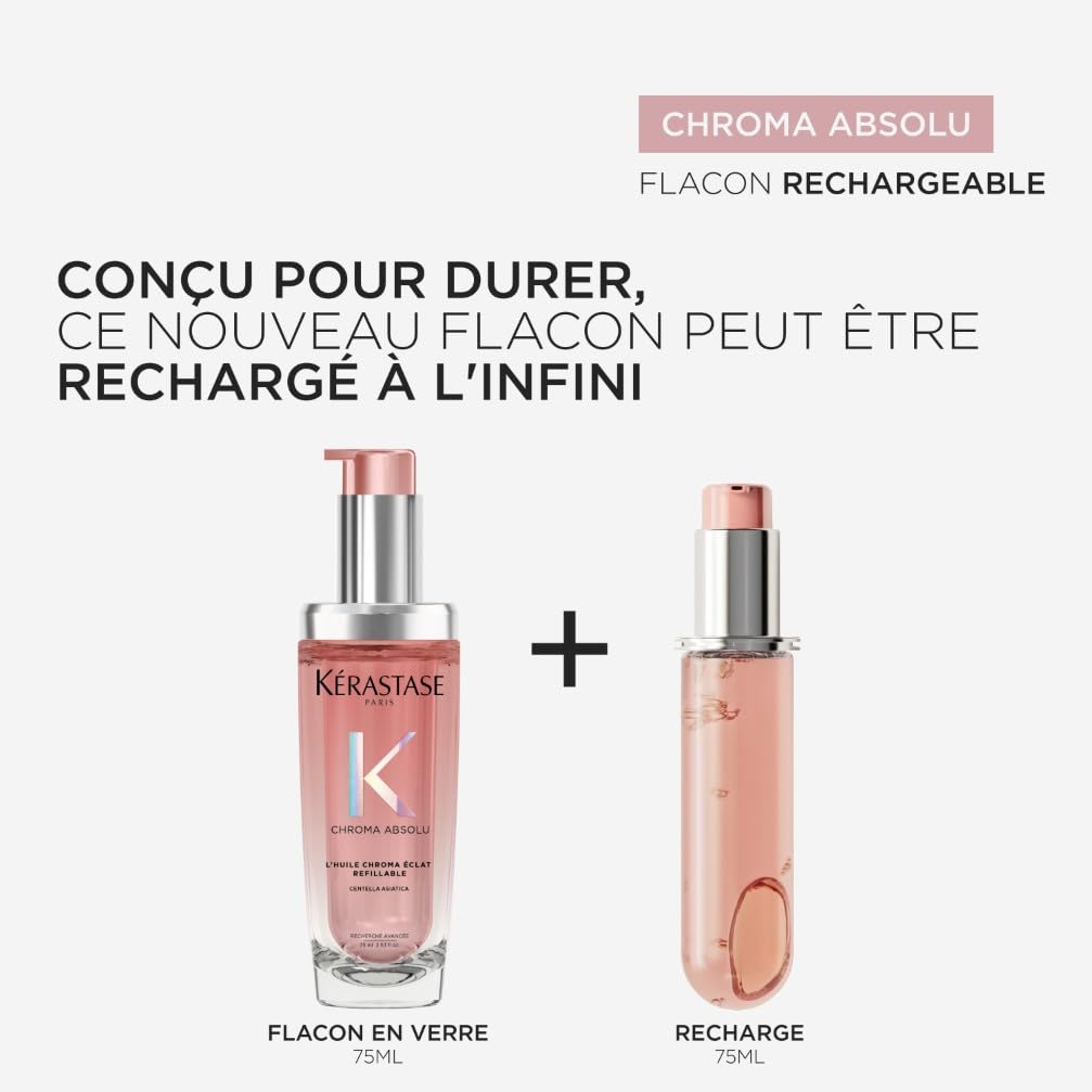 KÉRASTASE Chroma Absolu - L'Huile Chroma Éclat Rechargeable - Huile Capillaire Brillance Multi-Usage - Soin Thermo-Protecteur Sans Rinçage - Extrait de Centella Asiatica - Cheveux Colorés