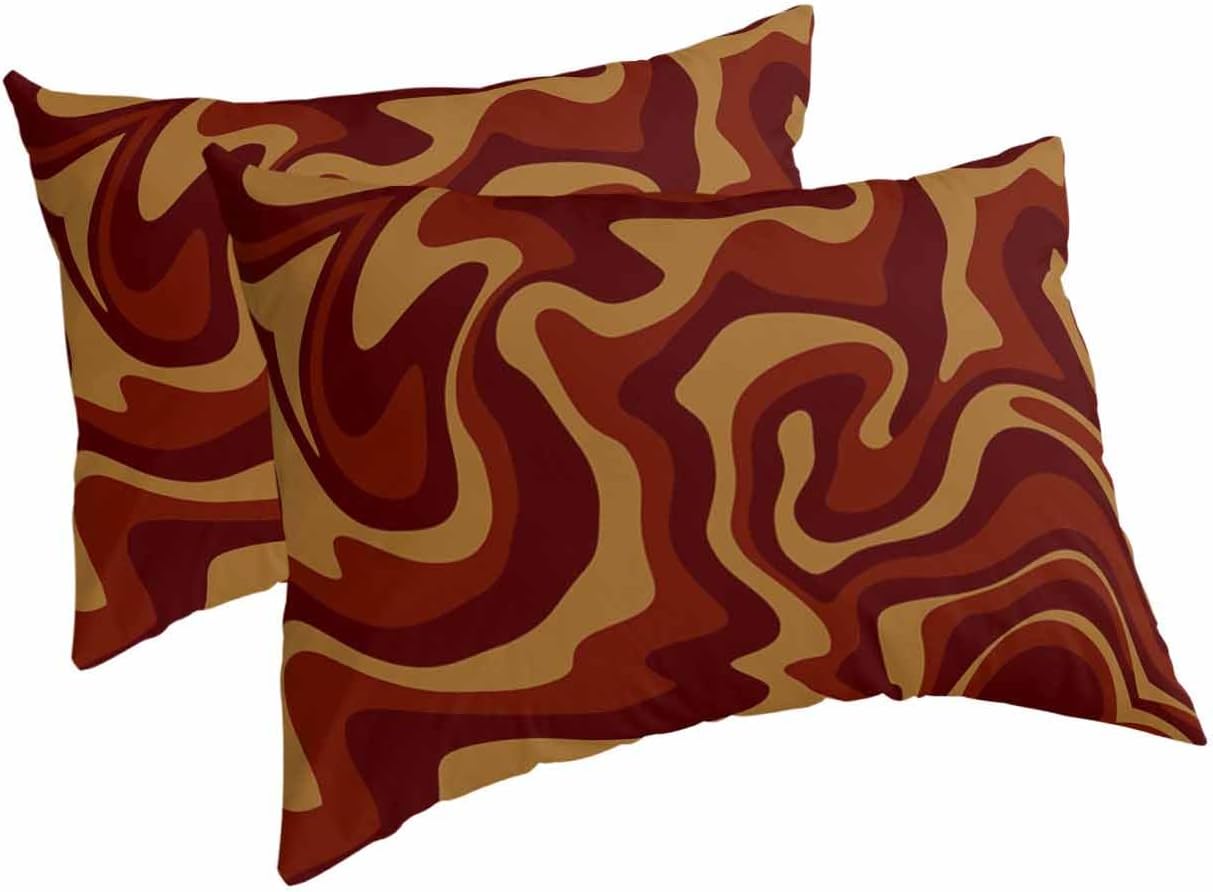 Brown Abstract Line Pillow Covers Standard Size 2 Pack, Geometric Distortion Texture Fluid Art Soft Bed Throw Pillowcases Breathable Cooling Long Lumbar Body Pillow Sham Cover for Bed Sofa 20''x26''
