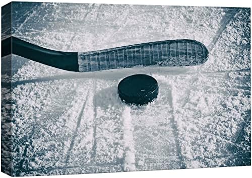 wall26 Canvas Print Wall Art Hockey Stick & Puck on The Ice Sports Athletes Photography Modern Art Contemporary Scenic Urban Multicolor for Living Room, Bedroom, Office - 16"x24"