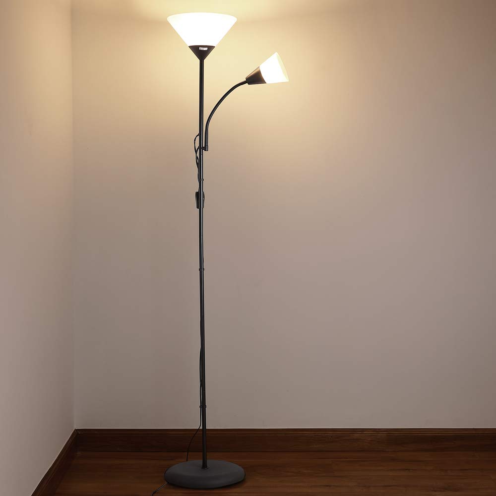 Monzana® Piantana Lampada da Terra 175cm 2 Luci E27 E14 Luce da Lettura con Braccio Regolabile Lampade a Stelo Soggiorno