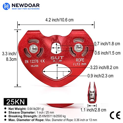 Newdoar Zip Line Pulley,25Kn Double Tandem Speed Dual Trolley With Ball Bearing,Ce Certified For Climbing, Rescue Lifting Aluminum Fixed Eye Pulley (Stainless Steel Wheel) #TOP1