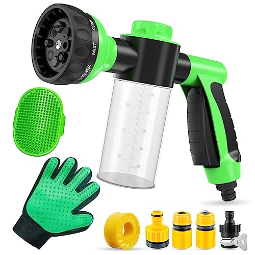 Pup Jet Dog Wash Hose Attachment, 8 Pieces Pet Bathing Tool Set includes Hose Nozzle 100cc Foam Sprayer, Pet Grooming Glove and Rubber Comb Brush for Showering Dog Horse, Car Wash and Watering Plants Pup Jet Dog Wash Hose Attachment, 8 Pieces Pet Bathing Tool Set includes Hose Nozzle 100cc Foam Sprayer, Pet Grooming Glove and Rubber Comb Brush for Showering Dog Horse, Car Wash and Watering Plants