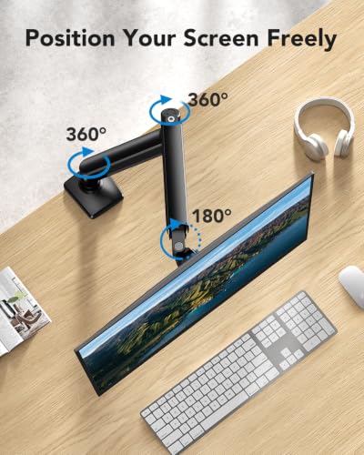 Image of HUANUO Single Monitor Arm 13-34 Inch, Adjustable Gas Spring Arm, Monitor Desk Mount for 4.4-22lbs, VESA 75 /100mm with C-Clamp /Grommet Base, Ergonomic Stand for Work /Gaming
