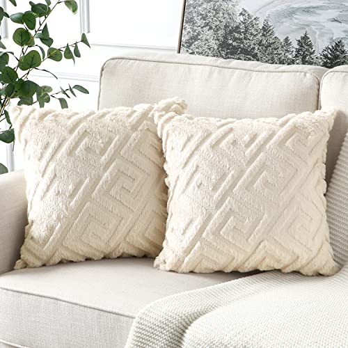 Artscope 2er-Set Dekorativ Kurze Wolle Kissenbezug, Sanft Plüsch Samt Luxus Zierkissenbezüge Dekokissen Kissenhülle Set Kissen Fall für Sofa Auto Schlafzimmer Zuhause Dekor (Creme Beige, 45 x 45cm)