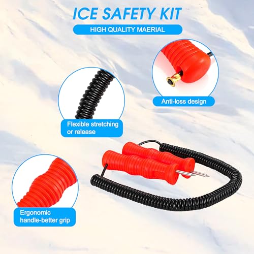 WarmHut 4PCS Retractable Ice Safety Picks for Ice Fishing Safety Kit, Safety Ice Picks for Ice Fishing Equipment Skating Ice Rescue Picks Ice Fishing Spikes (Red) by WarmHut - Used condition - Image 3