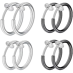 8 PCS Aros de Oreja sin Agujero Pendiente de Nariz Pendiente Falso Aro de Nariz Falso Aro de Labio Bisutería de Cuerpo para Hombres y Mujeres,Falso Piercing Nariz Labio tabique Anillo Pendiente 8/10mm
