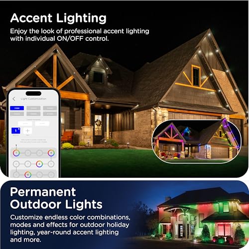 Enbrighten Eternity Permanent Outdoor Lights, 150ft with 108 RGBWIC LED Lights, App‑Controlled, Cuttable, Christmas, Accent & Year‑Round Eave Lighting, Works with Alexa & Google Home, 85103 by Enbrighten - Image 6
