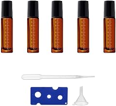 Roll-On Bottle, 0.3 fl oz (10 ml), Set of 5, Brown Shading Bottles, Glass Storage Containers, Atomizer, Perfume Container, Essential Oils, Refill Bottle, Dropper Included, For Divisions