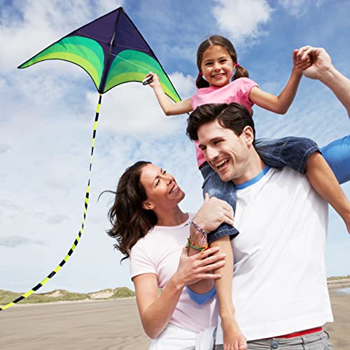 Green Kite - Beautiful And Easy Flyer Kite For Children And Adult With Long Colorful Tail String Line Accessories Easy To Soar High Outdoor Sports Game Activities Or Beach Trip #TOP3