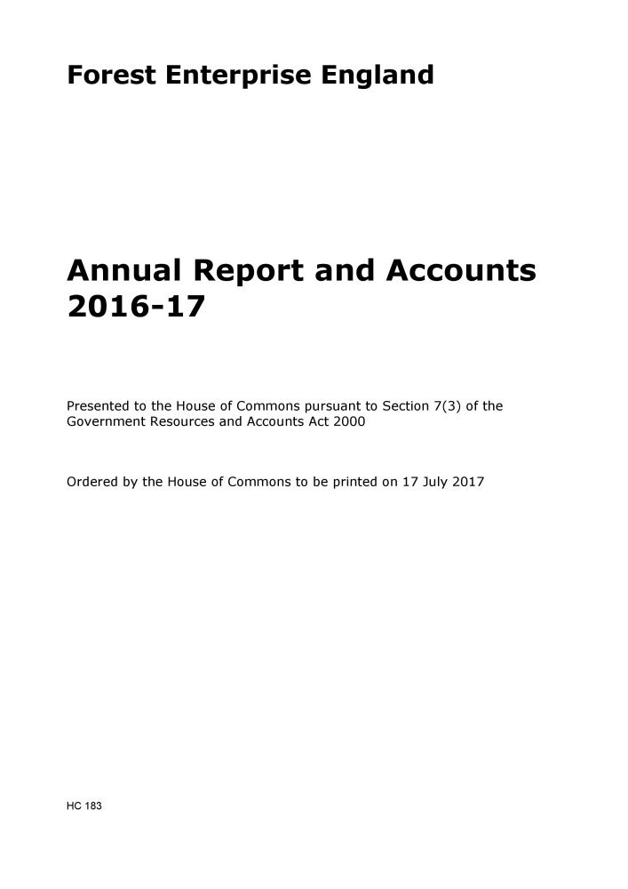 Forest Enterprise England annual report and accounts 2016-17: 2017-19 183 (House of Commons Papers)